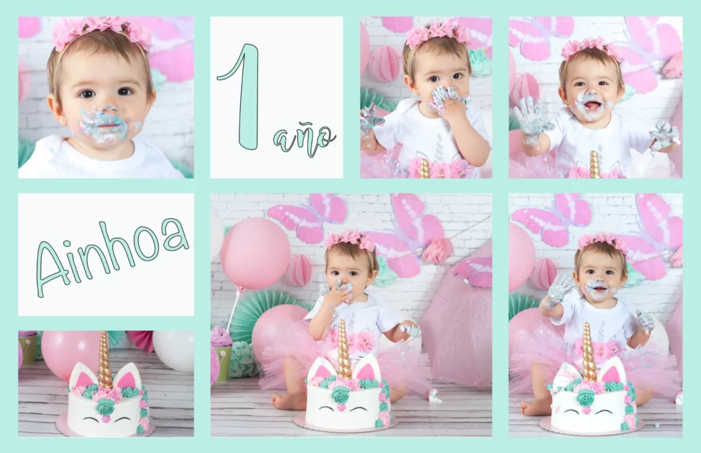 Sesion de fotos con tarta de primer cumpleaños