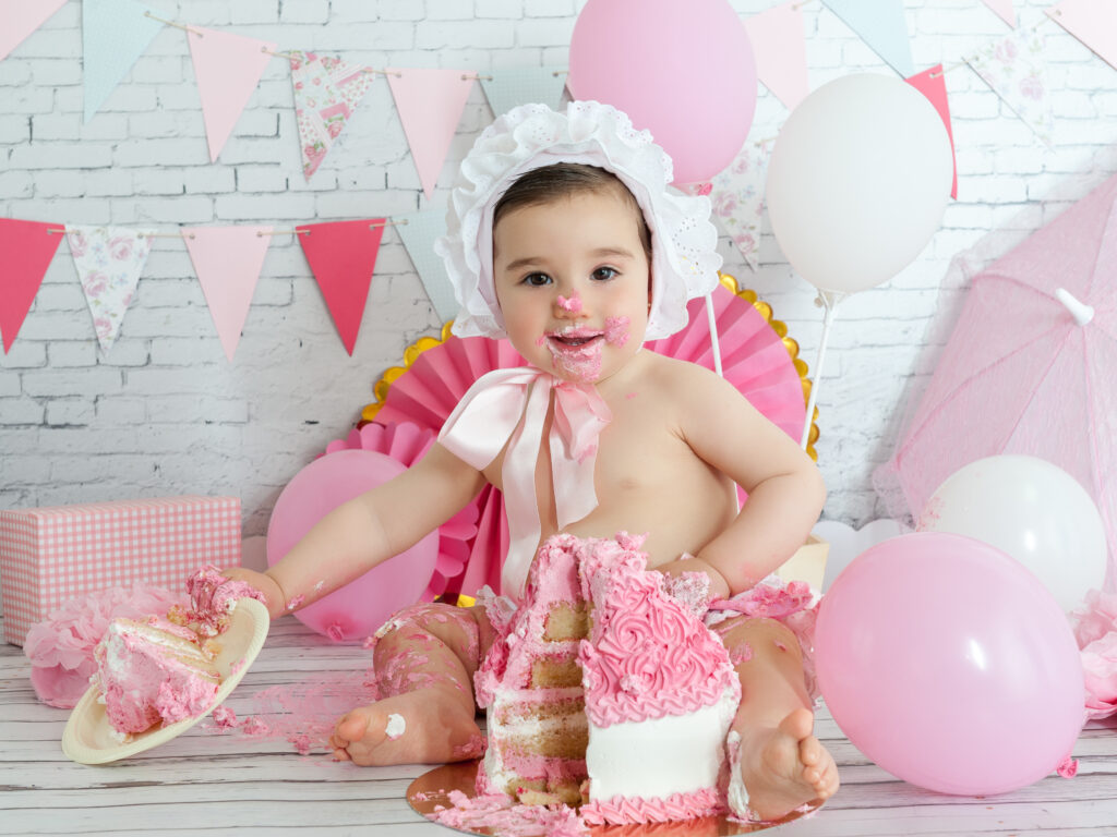 Sesion de fotos con tarta de primer cumpleaños