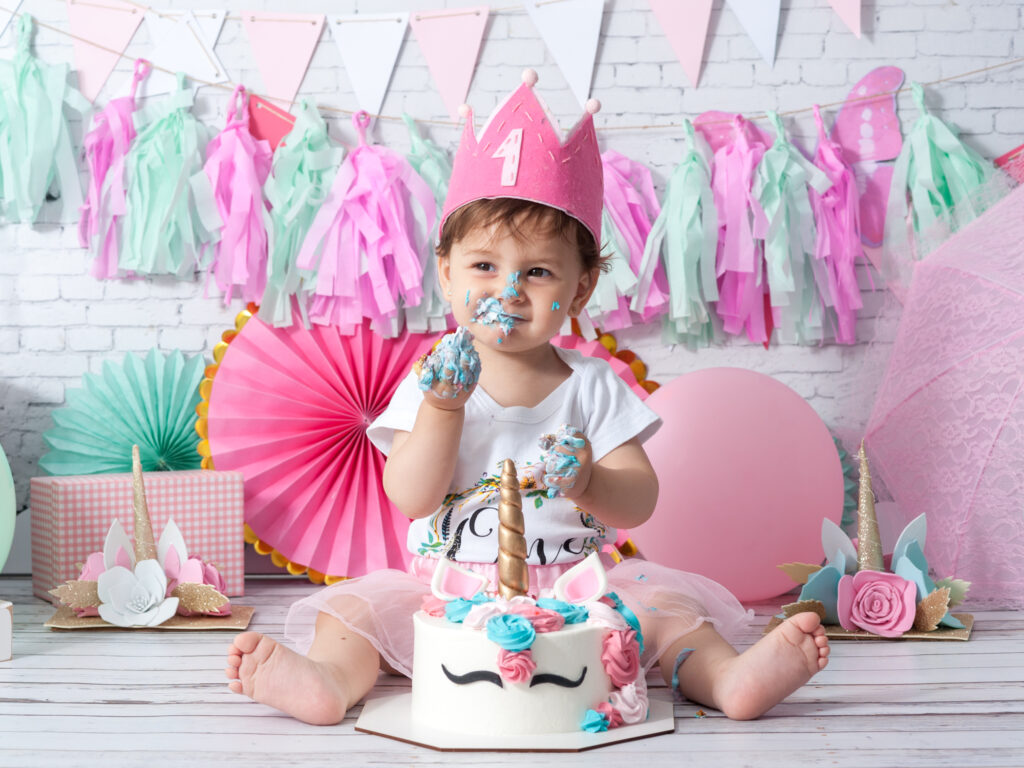 Sesion de fotos con tarta de primer cumpleaños