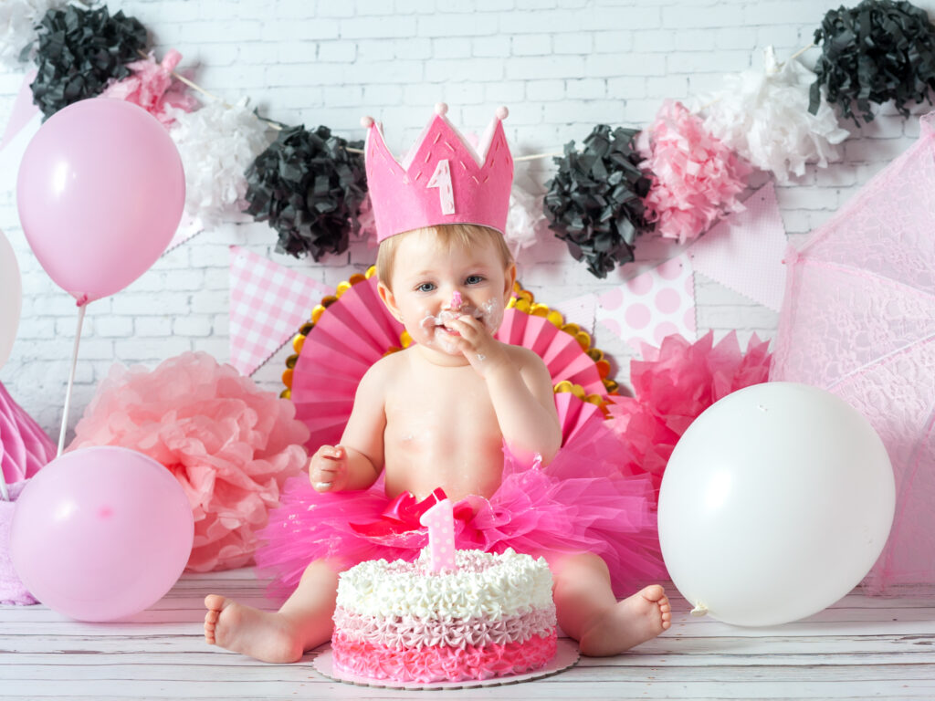 Sesion de fotos con tarta de primer cumpleaños
